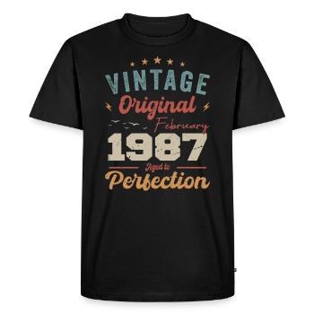 Né en février 1987 millésime 1987 anniversaire - T-shirt Premium bio Homme - noir - Devant - Nico (187cm)