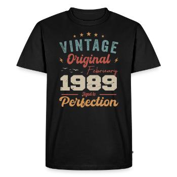Né en février 1989 millésime 1989 anniversaire - T-shirt Premium bio Homme - noir - Devant - Nico (187cm)