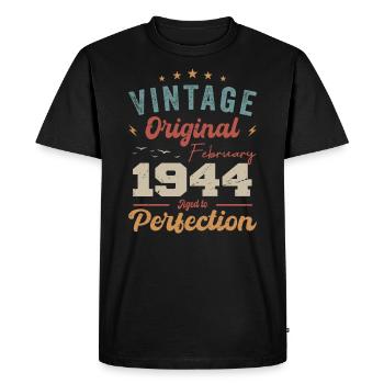 Né en février 1944 millésime 1944 anniversaire - T-shirt Premium bio Homme - noir - Devant - Nico (187cm)