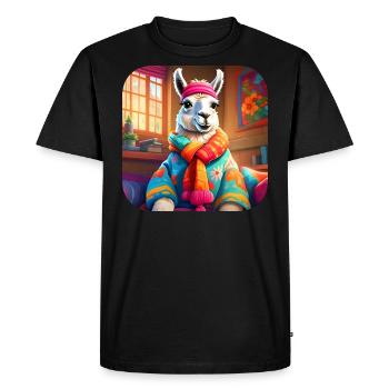 Lama d’hiver frais et confortable - T-shirt Premium bio Homme - noir - Devant - Nico (187cm)