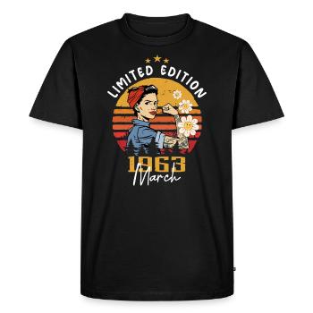 Femmes nées en mars 1963 Date de naissance 1963 - T-shirt Premium bio Homme - noir - Devant - Nico (187cm)