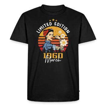 Women born in March 1960 Born Birthday 1960 - Men's Premium Organic T-Shirt - black - Front - Nico (187cm)