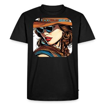 Fille occidentale cool avec des lunettes de soleil - T-shirt Premium bio Homme - noir - Devant - Nico (187cm)
