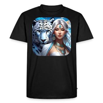 Mystic Shaman with Snow Leopard - Men's Premium Organic T-Shirt - black - Front - Nico (187cm)