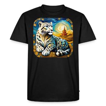 Motif mystique Mystérieux léopard des neiges - T-shirt Premium bio Homme - noir - Devant - Nico (187cm)