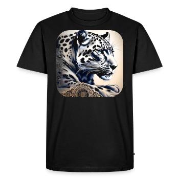 Motif mystique Mystérieux léopard des neiges - T-shirt Premium bio Homme - noir - Devant - Nico (187cm)