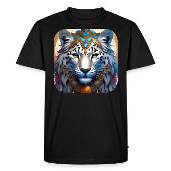 Motif mystique Mystérieux léopard des neiges - T-shirt Premium bio Homme - noir - Devant - Nico (187cm)