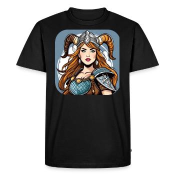 Proud Viking Germanin Shieldmaiden - Men's Premium Organic T-Shirt - black - Front - Nico (187cm)