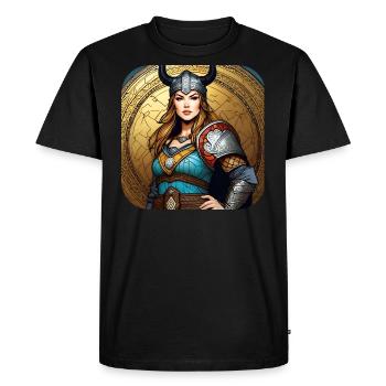 Proud Viking Germanin Shieldmaiden - Men's Premium Organic T-Shirt - black - Front - Nico (187cm)