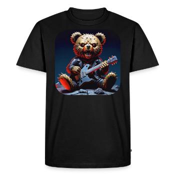 Ours en peluche Heavy Metal avec guitare électrique - T-shirt Premium bio Homme - noir - Devant - Nico (187cm)