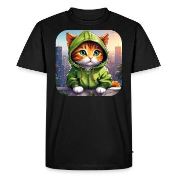 Cool Cat avec sweat à capuche - T-shirt Premium bio Homme - noir - Devant - Nico (187cm)