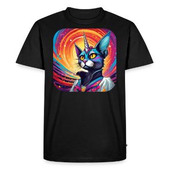 Psychedelic Motif Unicorn Cat - Men's Premium Organic T-Shirt - black - Front - Nico (187cm)