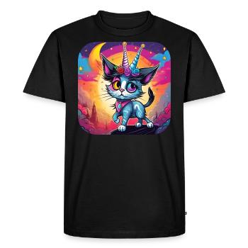 Chat bicorne mignon - T-shirt Premium bio Homme - noir - Devant - Nico (187cm)