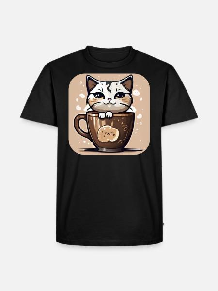 Niedliche Kaffee Katze - Männer Premium Bio T-Shirt - Schwarz