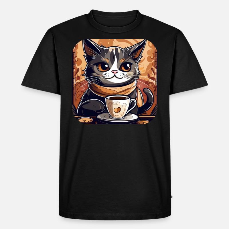 Chat de café mignon - T-shirt Premium bio Homme - noir