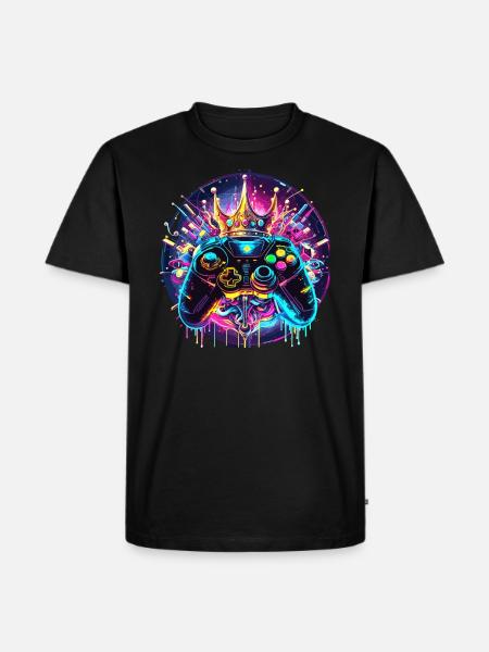 Synthwave Gamer Controller with Crown - Men's Premium Organic T-Shirt - black