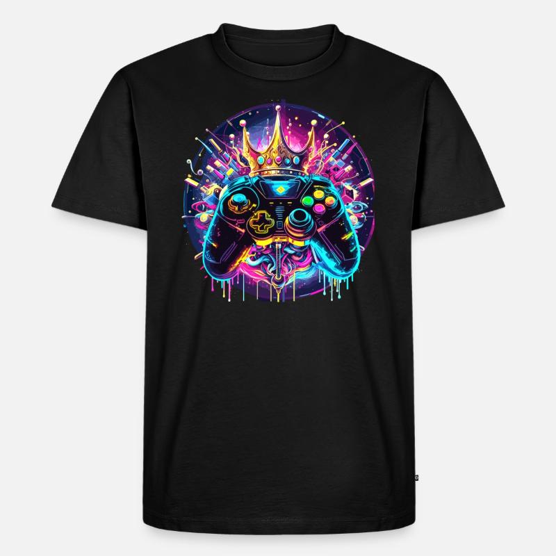 Synthwave Gamer Controller mit Krone - Männer Premium Bio T-Shirt - Schwarz
