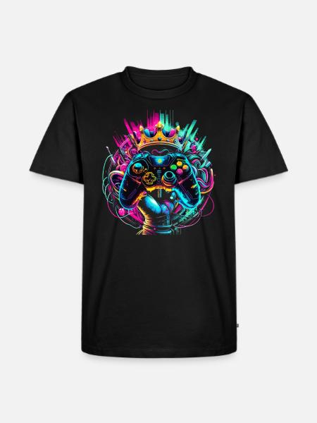 Elite Gaming Held Controller & Krone - Männer Premium Bio T-Shirt - Schwarz