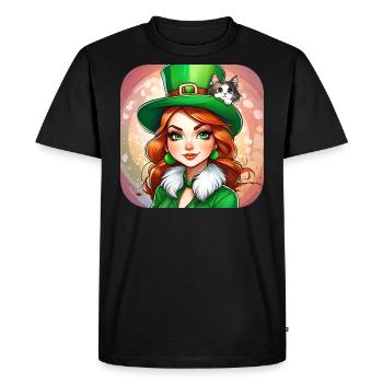 Leprechaun de la Saint-Patrick avec chat - T-shirt Premium bio Homme - noir - Devant - Nico (187cm)