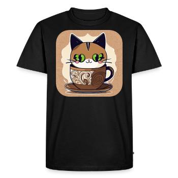 Cute Coffee Cat - Men's Premium Organic T-Shirt - black - Front - Nico (187cm)