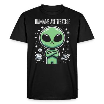 Alien UFO Alien Galaxy Geschnek - Men's Premium Organic T-Shirt - black - Front - Nico (187cm)
