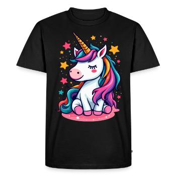 Licorne endormie entourée d’étoiles - T-shirt Premium bio Homme - noir - Devant - Nico (187cm)