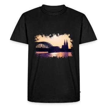 Cologne Sunset City Panorama with Cologne Cathedral - Men's Premium Organic T-Shirt - black - Front - Nico (187cm)