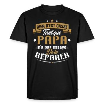 Rien n'est cassé tant que papa le réparer cadeau - T-shirt Premium bio Homme - noir - Devant - Nico (187cm)