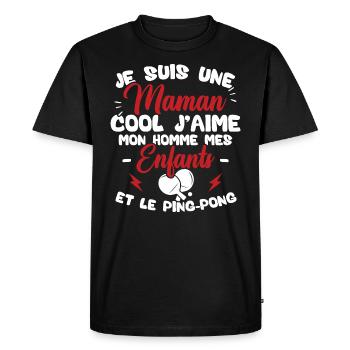 Une maman cool j'aime mon homme et le ping pong - T-shirt Premium bio Homme - noir - Devant - Nico (187cm)
