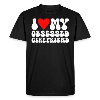 Adore Ma Copine J'aime Ma Petite Amie Obsédée - T-shirt Premium bio Homme - noir - Devant - Nico (187cm)