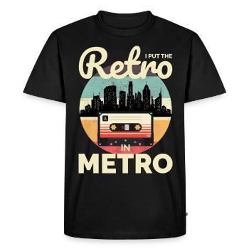 Retro Meets Metro: Iconic 80s Vibes Cityscape - Men's Premium Organic T-Shirt - black - Front - Nico (187cm)