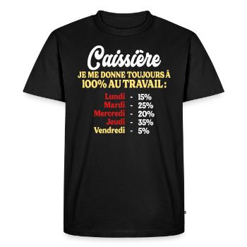 100% Au Travail Citation Drôle Caissière - T-shirt Premium bio Homme - noir - Devant - Nico (187cm)