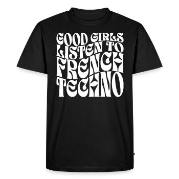 Filles Écoutent De La Techno Française - T-shirt Premium bio Homme - noir - Devant - Nico (187cm)