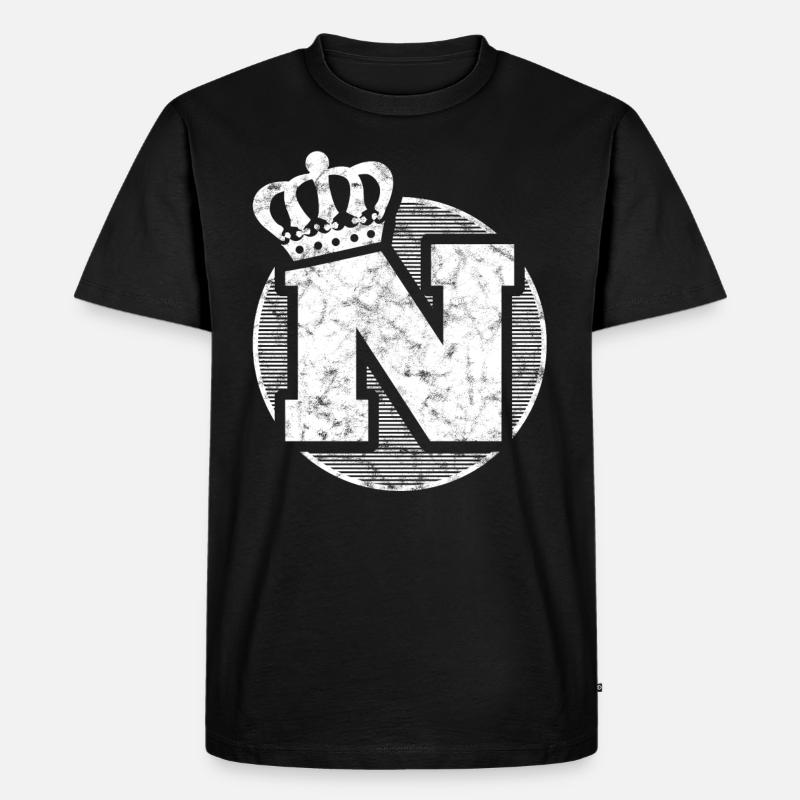 Stylischer Buchstabe N mit Krone - Männer Premium Bio T-Shirt - Schwarz