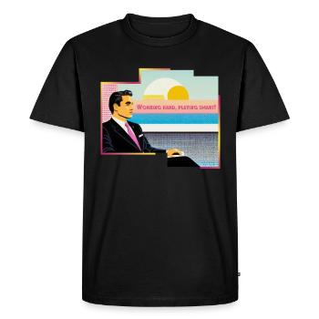 Travailler dur, jouer intelligemment! - T-shirt Premium bio Homme - noir - Devant - Nico (187cm)