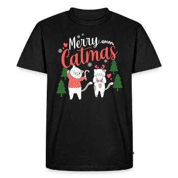 Merry Catmas cat Christmas gift - Men's Premium Organic T-Shirt - black - Front - Nico (187cm)