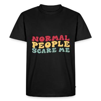 Normal people scare me – Retro font and colors - Men's Premium Organic T-Shirt - black - Front - Nico (187cm)