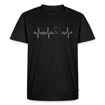 LGBT Heartbeat Rainbow Banner - T-Shirt Gift - Men's Premium Organic T-Shirt - black - Front - Nico (187cm)