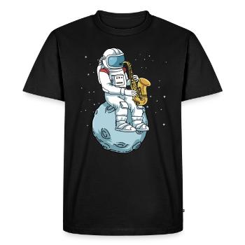 Saxophone Shirt Hommes Astronaut Moon Jazz Music - T-shirt Premium bio Homme - noir - Devant - Nico (187cm)
