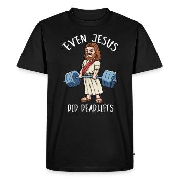 Bodybuilding Shirt Gym Deadlift Jesus Deadlift - T-shirt Premium bio Homme - noir - Devant - Nico (187cm)