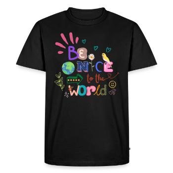 Be nice to the World Environment Eco Vegan lettering - Men's Premium Organic T-Shirt - black - Front - Nico (187cm)