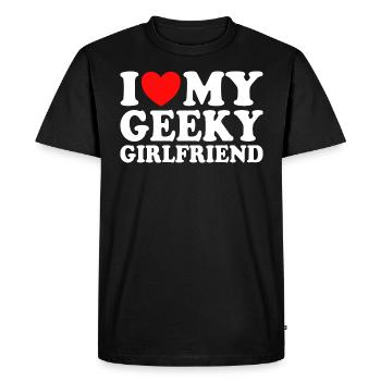 J'aime Ma Petite Amie Geek J'Adore Ma Copine Geek - T-shirt Premium bio Homme - noir - Devant - Nico (187cm)