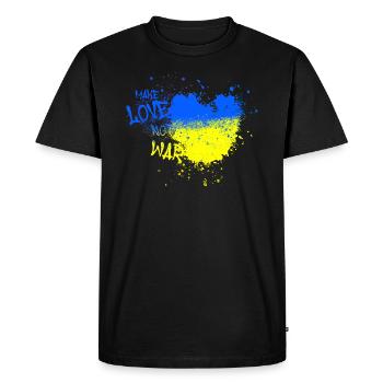 faire l’amour pas la guerre, le cœur de l’Ukraine, la guerre, le drapeau - T-shirt Premium bio Homme - noir - Devant - Nico (187cm)