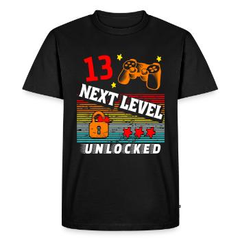 Niveau 13e anniversaire débloqué - T-shirt Premium bio Homme - noir - Devant - Nico (187cm)