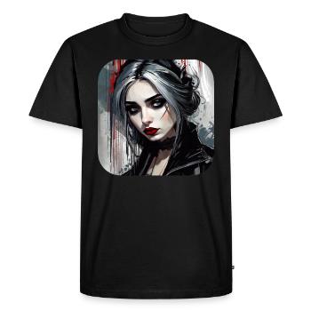 Fille gothique cool aux lèvres rouges - T-shirt Premium bio Homme - noir - Devant - Nico (187cm)