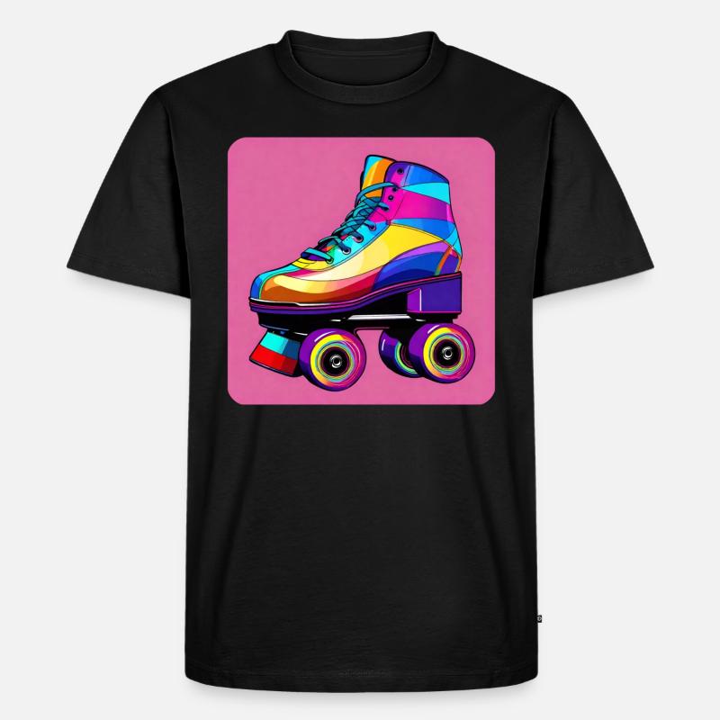 Bunter Disco Rollschuh Retro Style - Männer Premium Bio T-Shirt - Schwarz