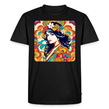 Flower Power Woman in Retro Look - Men's Premium Organic T-Shirt - black - Front - Nico (187cm)