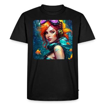 Cool cyberpunk girl with headphones and fish - Men's Premium Organic T-Shirt - black - Front - Nico (187cm)