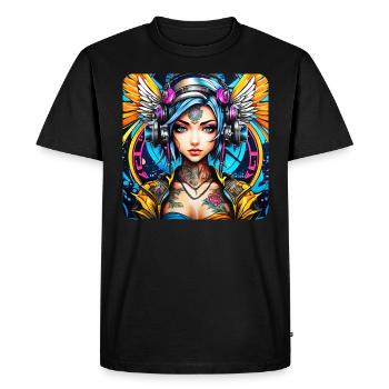 Ange cyberpunk cool avec des écouteurs - T-shirt Premium bio Homme - noir - Devant - Nico (187cm)