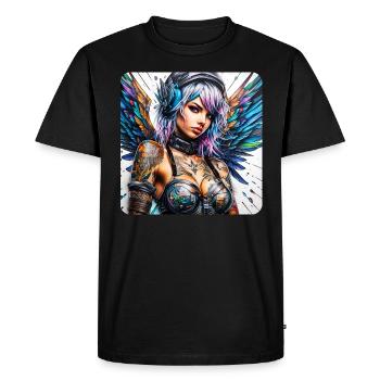 Ange cyberpunk cool avec des écouteurs - T-shirt Premium bio Homme - noir - Devant - Nico (187cm)